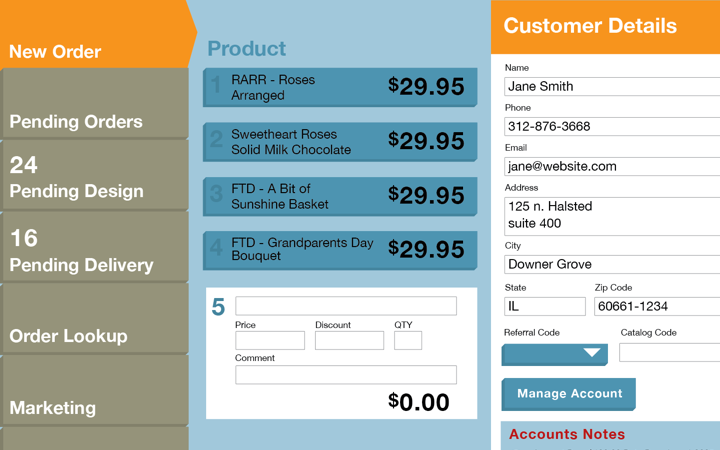 Screenshot of the FTD point-of-sale interface mock-up