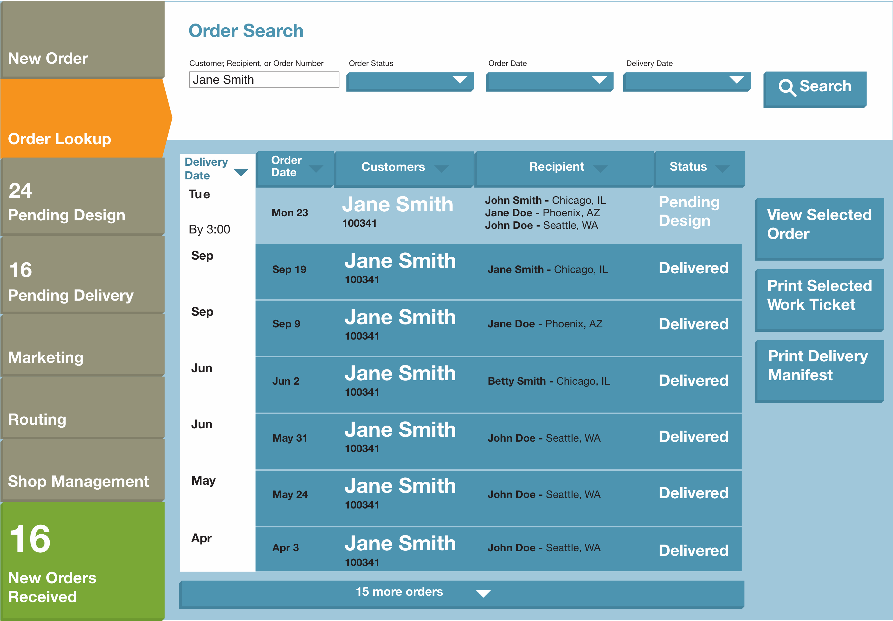 FTD Point of Sale order lookup mockup