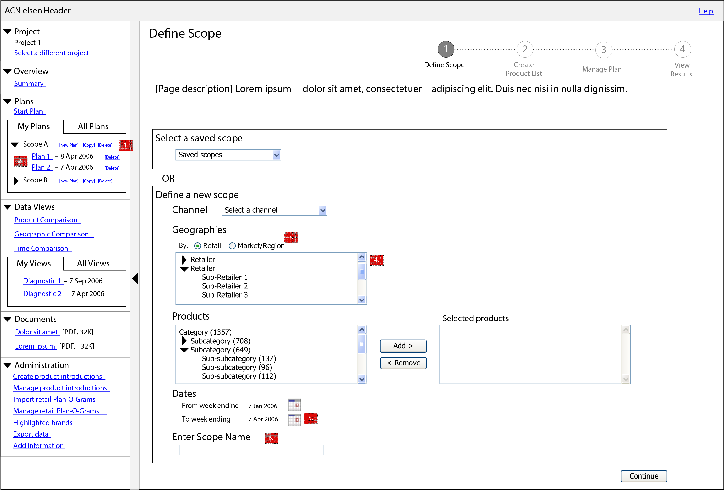 Wireframe for one of the applications in the Nielsen suite
